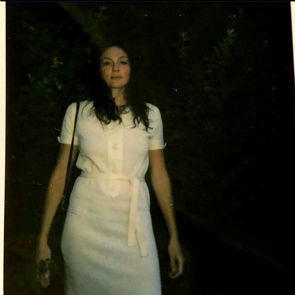 Vintage knit Elegant White Belted Dress